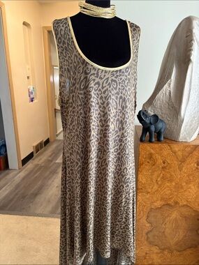 Dots Cheetah Print Metallic Gold-Trim Sleeveless Maxi Dress